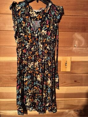 APRICOT Black Floral Mini Dress with Multicolor Print